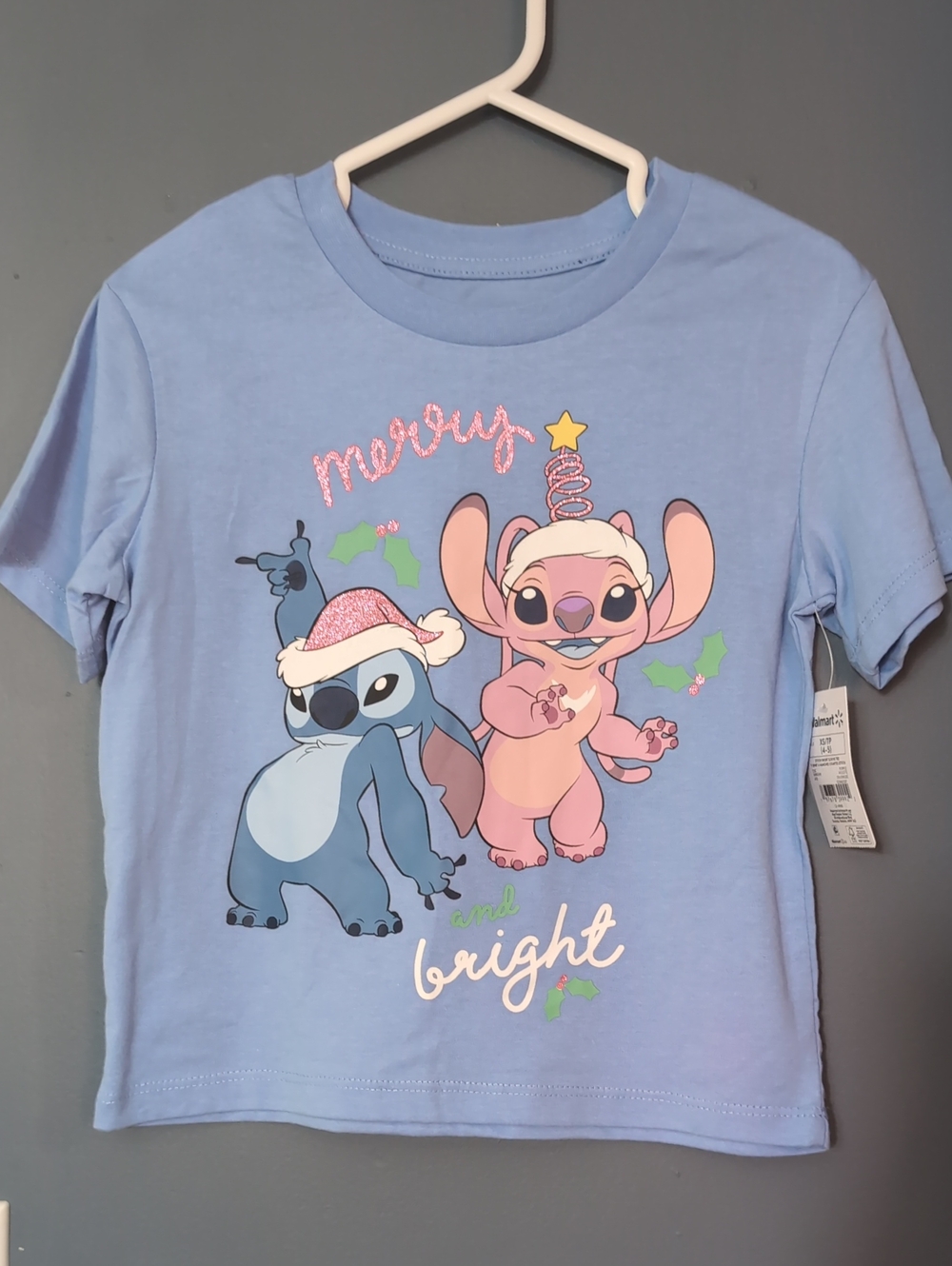 NEW Disney Stitch & Angel Holiday Graphic Tee Girls XS (4 / 5) *P1